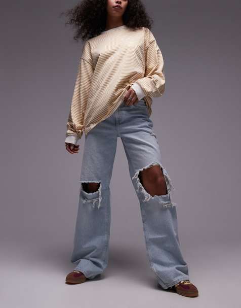 Free People tinsley baggy distressed high rise jeans in sky blue - view 1