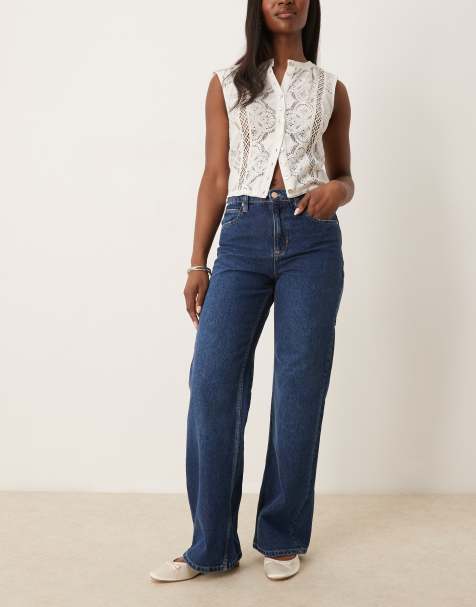Free People tinsley baggy high rise jeans in mid wash blue