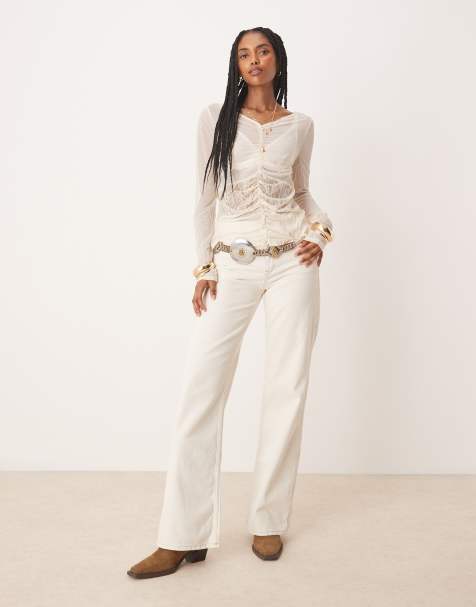 Free People Tinsley baggy high rise straight leg in ecru - view 1