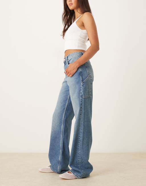 Free People Tinsley baggy high rise straight leg in mid wash blue