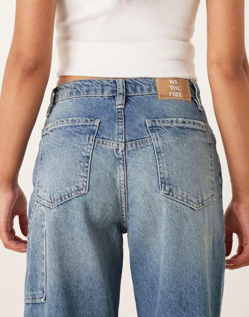 Free People Tinsley baggy high rise straight leg in mid wash blue, 4 of 5