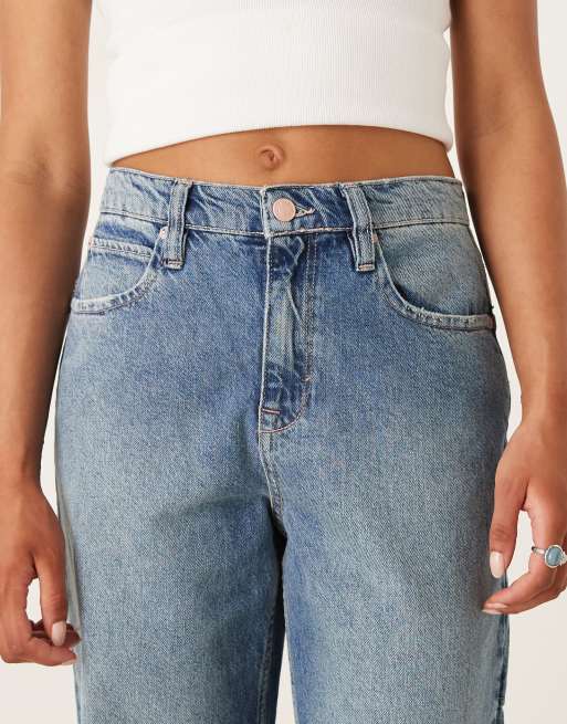 Free People Tinsley baggy high rise straight leg in mid wash blue
