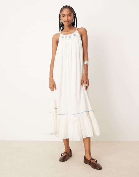 Free People tip toe tulip embroidered midaxi dress in ivory