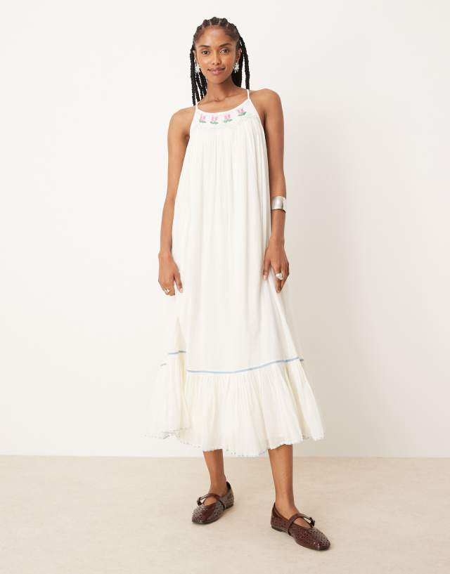 Free People tip toe tulip embroidered midaxi dress in ivory | ASOS