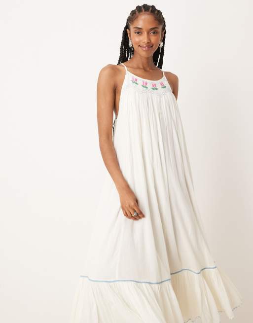 Free People tip toe tulip embroidered midaxi dress in ivory
