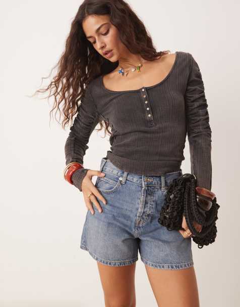 Free People tippi clean denim shorts in mid wash blue - view 1