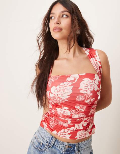 Free People tommie floral print slinky halter top in cherry