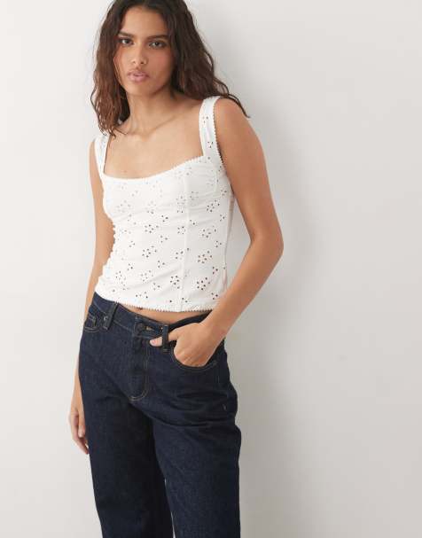 Free People top cami con pizzo sangallo a fiori in avorio - view 1
