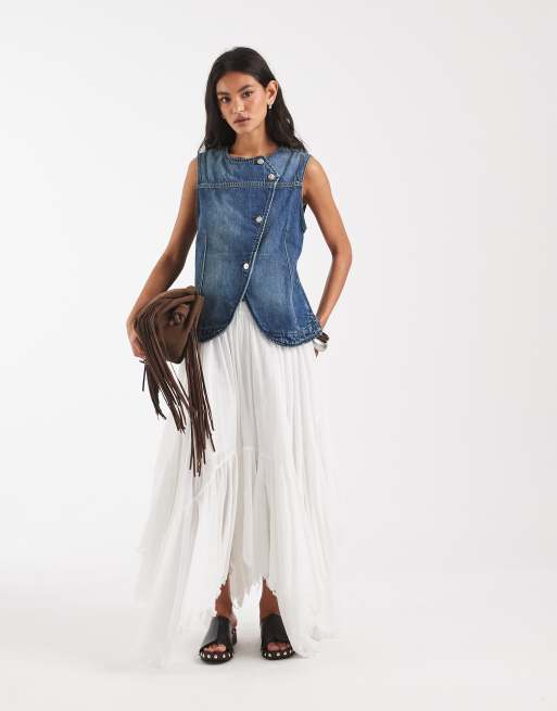 Free People - top chaleco vaquero asimétrico en azul wallflower, 2 de 4