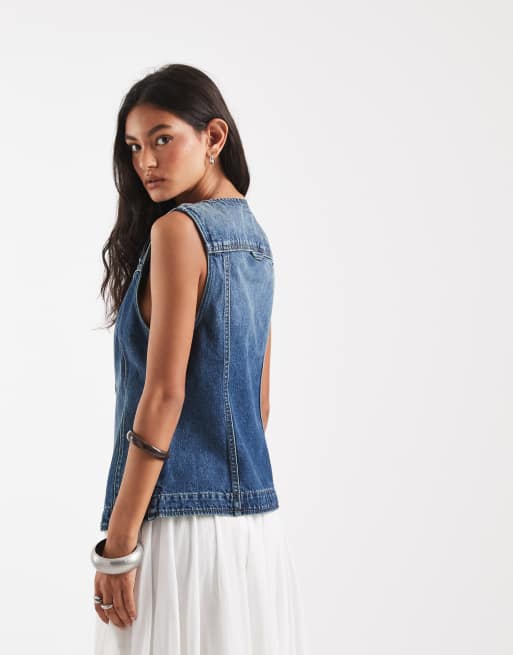 Free People - top chaleco vaquero asimétrico en azul wallflower, 4 de 4