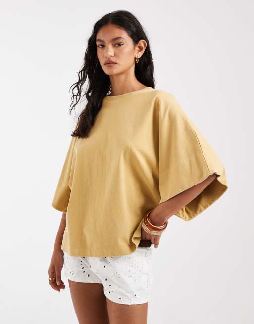 Free People - Top extragrande con mangas murciélago Atlas en tono hoja seca, 2 de 4