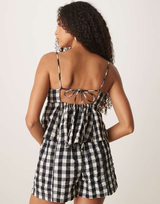 Free People - Top nero con stampa a quadri in coordinato, 3 di 4