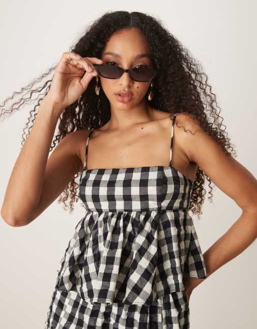 Free People - Top nero con stampa a quadri in coordinato, 4 di 4