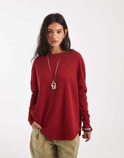 Free People - Top rojo térmico de manga larga, 2 de 4