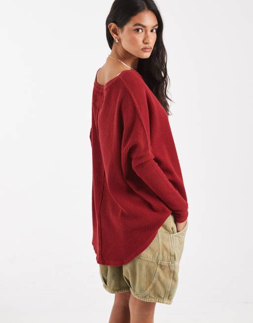 Free People - Top rojo térmico de manga larga, 4 de 4