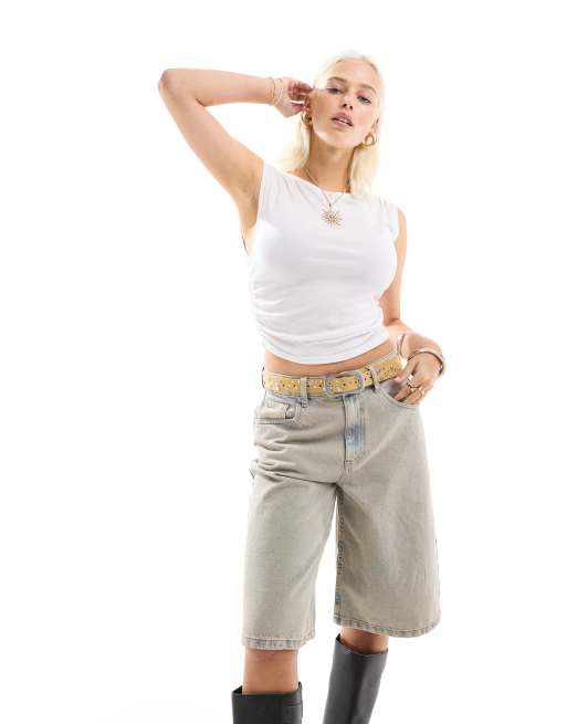 Free People - Top senza maniche in jersey garzato sottile bianco con drappeggio