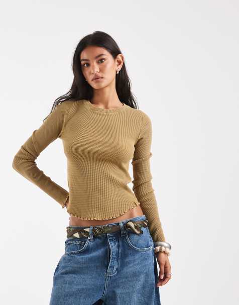 Free People topp med vågig kant i guldgul - view 1