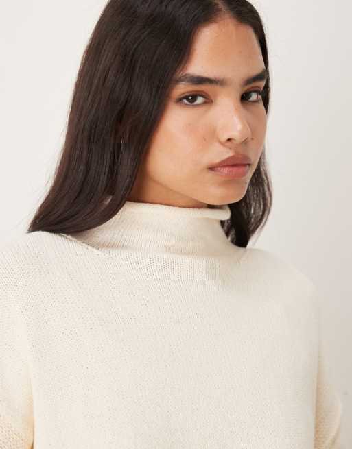 Free People Torres roll neck slouchy jumper in off white, 3 of 4