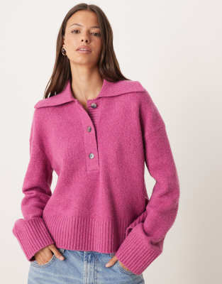 Free People - Trading Up - Gestricktes Polohemd in Magenta Haze-Rosa