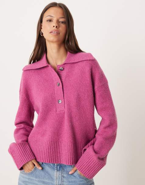 Free People - Trading Up - Magenta-pink strikket polo - view 1