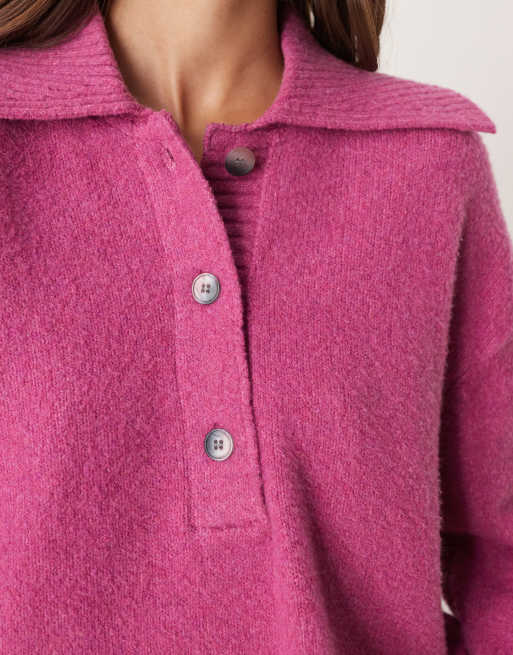 Free People - Trading Up - Magenta-pink strikket polo, 2 af 4