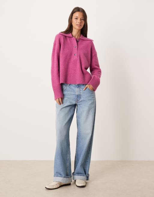 Free People - Trading Up - Magenta-pink strikket polo, 3 af 4