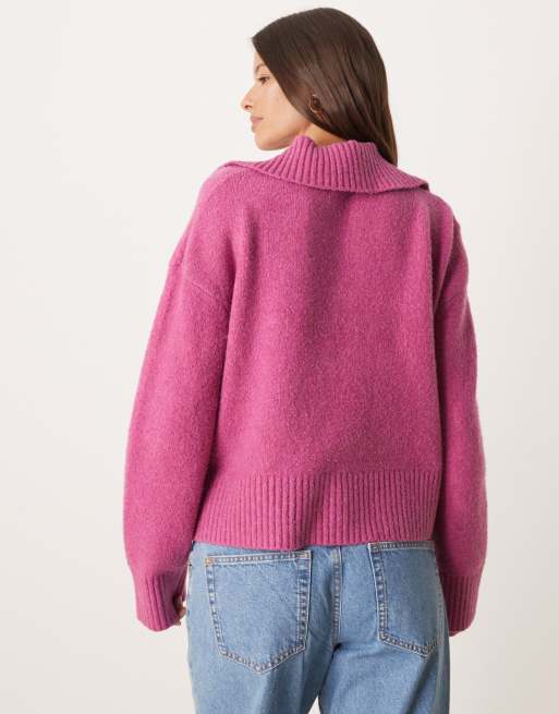Free People - Trading Up - Magenta-pink strikket polo, 4 af 4