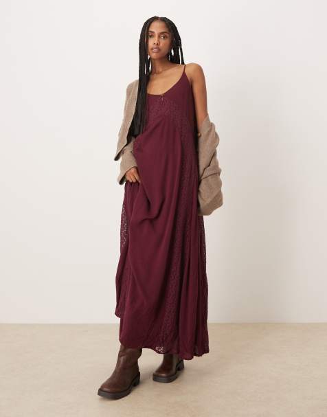Free People trail of flowers maxi dress in maroon