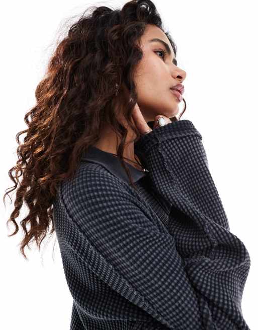 Free People – Travis – Bleksvart pikétröja i oversize med våffelstruktur, 2 av 4