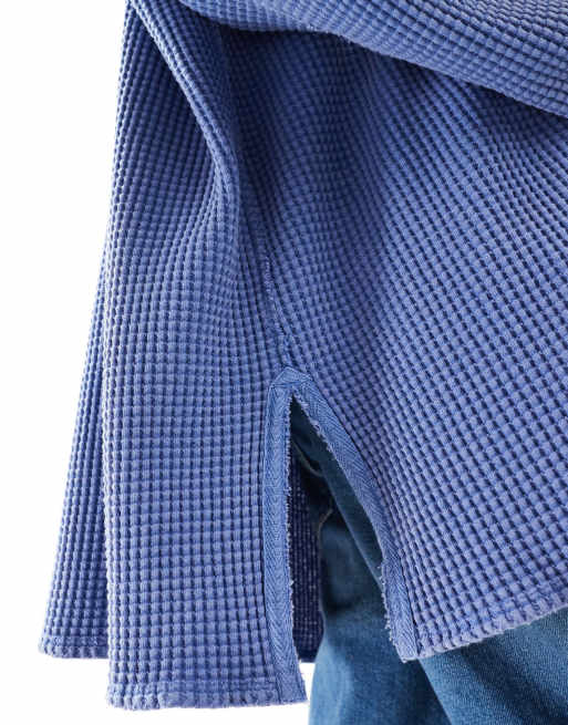 Free People - Travis - Camicia oversize a nido d'ape blu olandese, 4 di 4