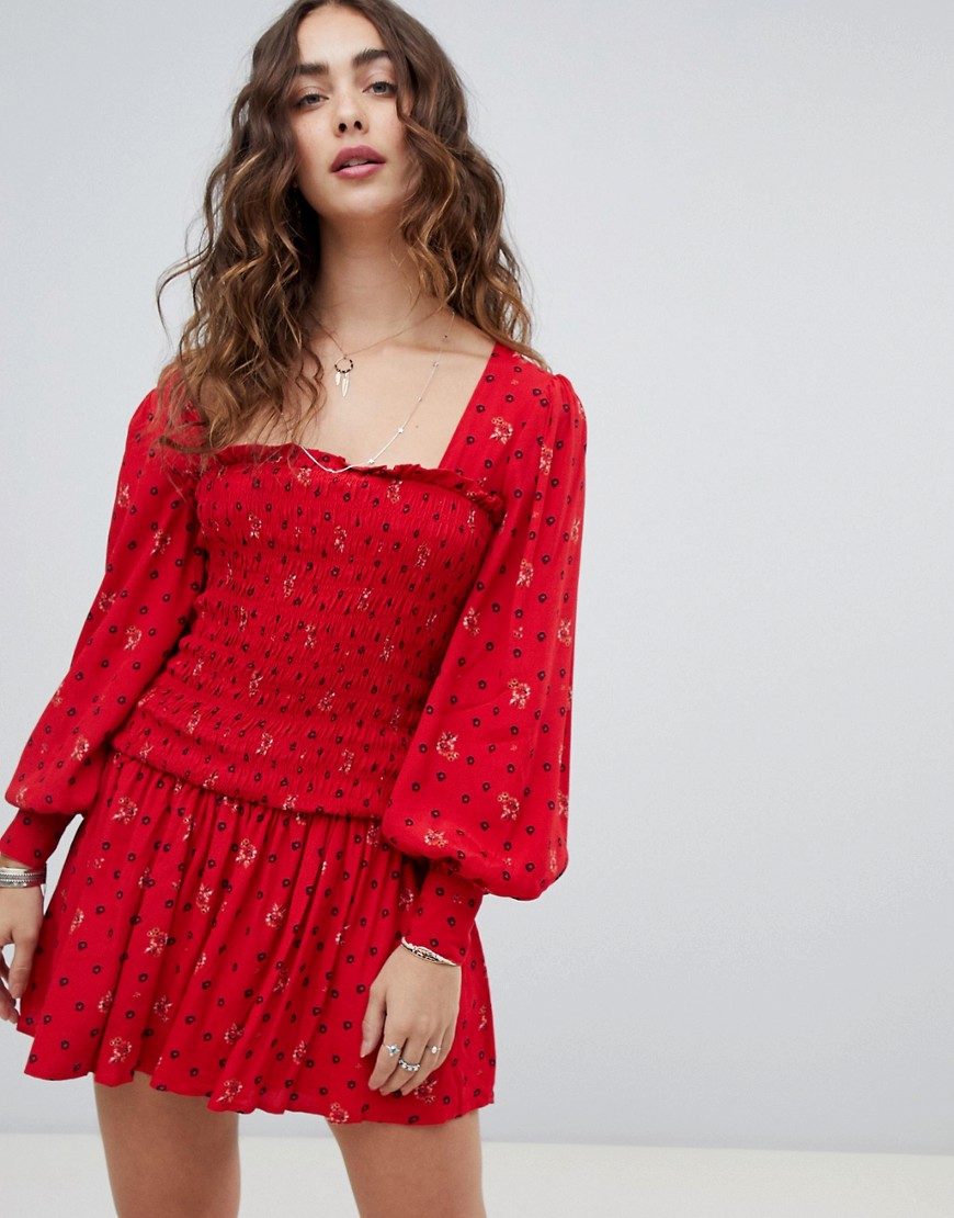 Free People Two Faces ruched waist mini dress-Red