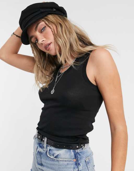 Free People U Neck Ribbed Tank Top In Black Asos