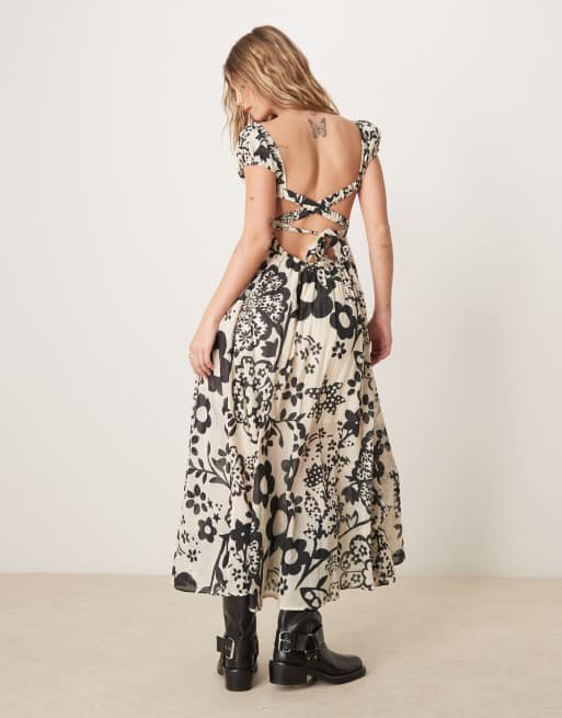 Free People ultraviolet floral shirred bust midaxi dress in monochrome |  ASOS