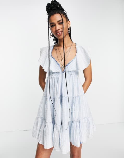 Free People undone tiered mini dress in sea spray blue - view 1
