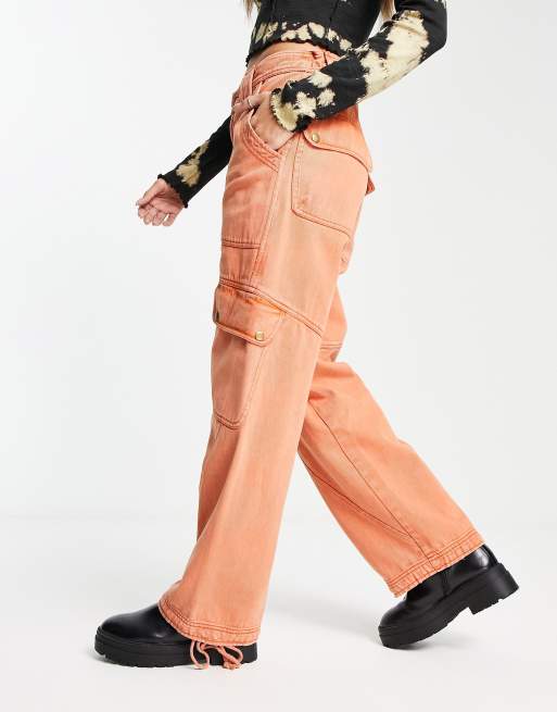 Free People utility cargo pants in washed orange