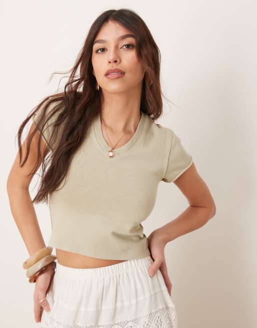 Free People v neck baby t-shirt in washed sage