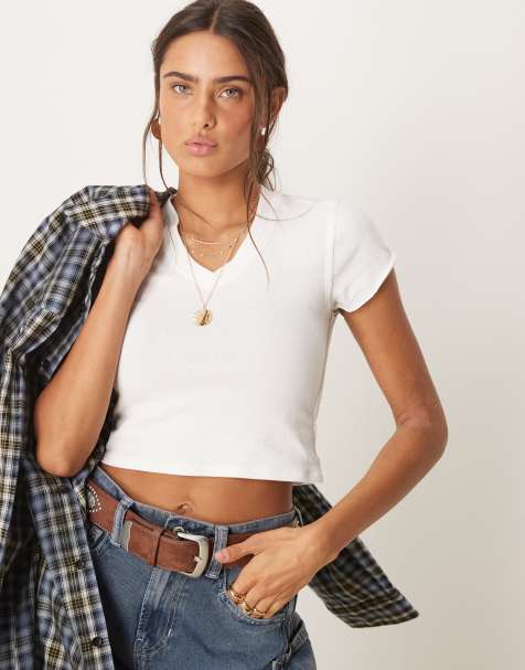 Free People v-neck baby t-shirt in white - view 1