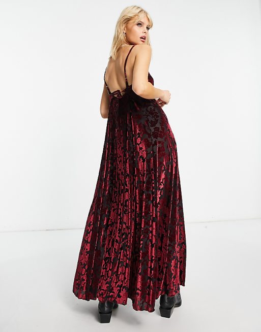 free people dresses red Floral Mini Dress with Lace Trim, Open Back and Balloo The Thrifty Hippy consider sizing down one size Free People V-neck flocked velvet