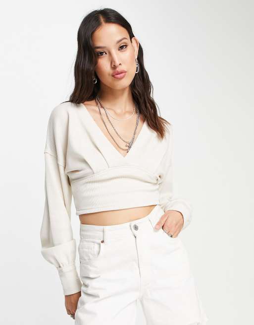 White long sleeve crop on sale jumper