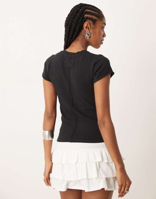 Free People v neck shrunken tee in black, 2 of 4