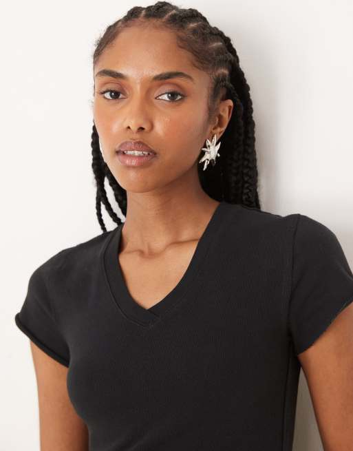 Free People v neck shrunken tee in black, 3 of 4