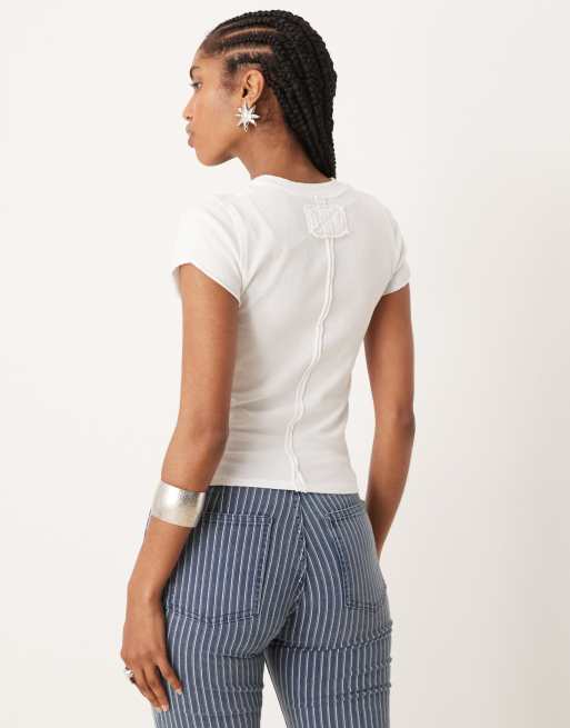 Free People v neck shrunken tee in ivory, 2 of 4