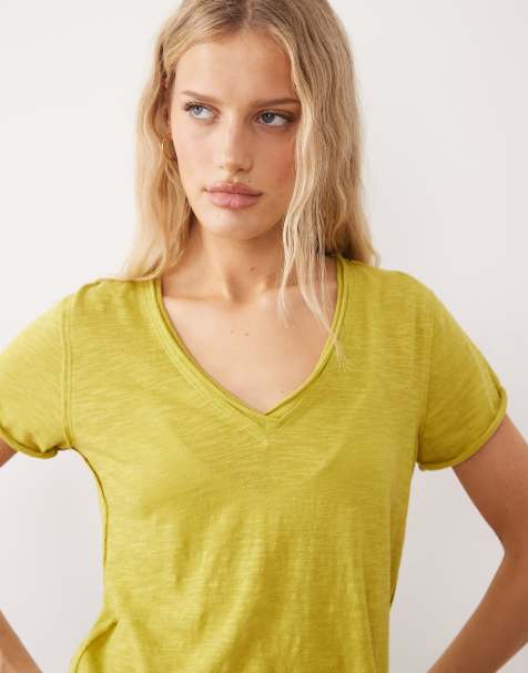 Free People v-neck take 2 t-shirt in warm olive - view 1