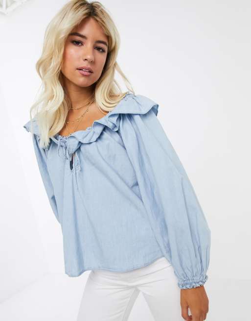 Chambray store ruffle top