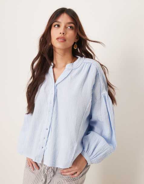 Free People valley double cloth smock blouse in ice blue