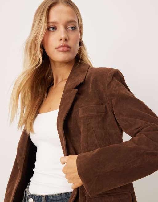 Free People vegan blazer in brown, 3 of 4