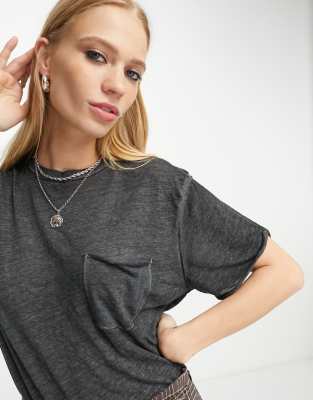 Free People - Vella - Locker geschnittenes T-Shirt in Anthrazit-Grau