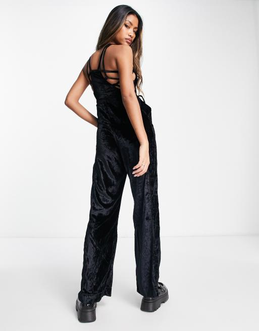 Free People velvet tie-side overalls jumpsuit in black