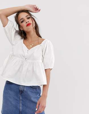 Free People Veronica Sweetheart puff sleeve top-White