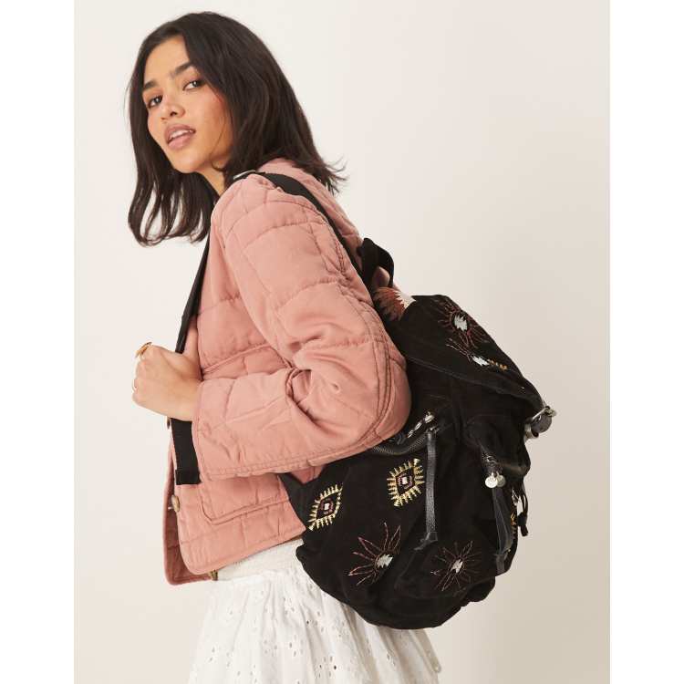 Free People Versaille velvet embellished boho backpack in black | ASOS